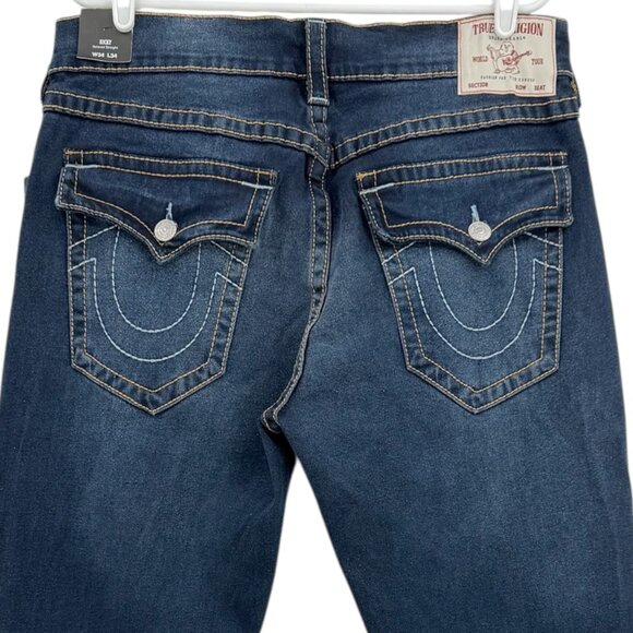 True Religion Men Ricky Stretch Relaxed Straight Big T Flap Blue Jeans 34x34 NWT - Picture 4 of 13